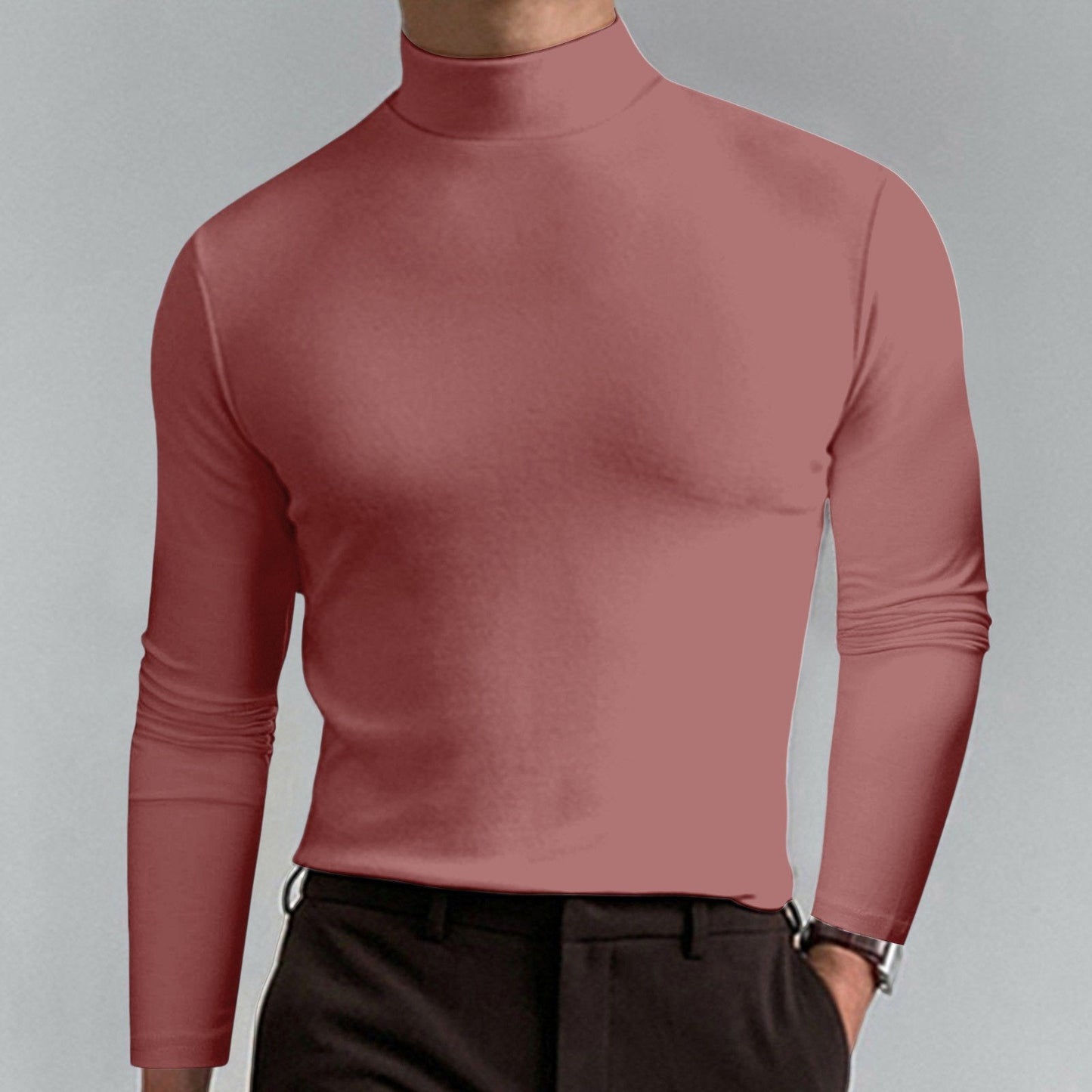 🔥 Men's High Neck Slim Fit T-Shirt - Stretchy & Breathable for Gym or Casual, Modern Style & Comfort 🏃♂️📦